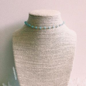 Rosary Bead Blue Silver Choker Necklace